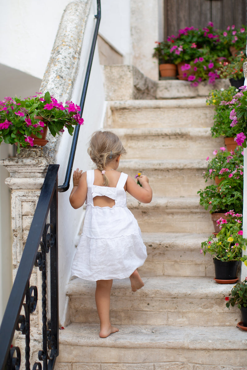 White Linen Dress with Bow  Cake shop