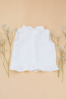  White Ruffle Linen Blouse