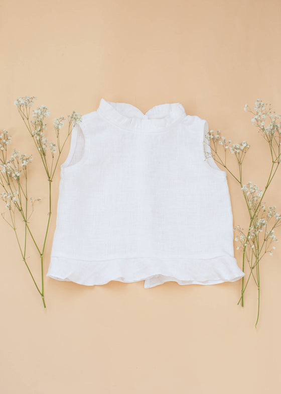 White Ruffle Linen Blouse