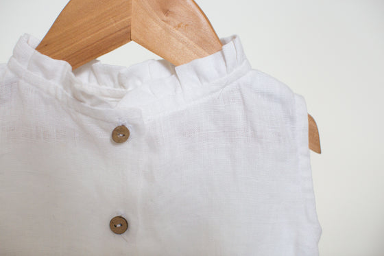 White Ruffle Linen Blouse