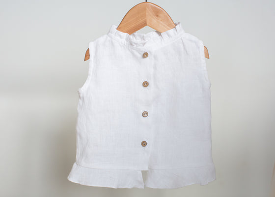 White Ruffle Linen Blouse