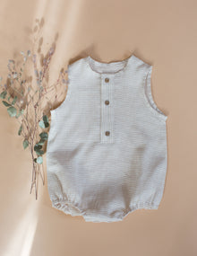  Beige Stripe Linen Romper