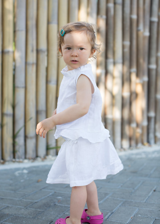 White Ruffle Linen Blouse