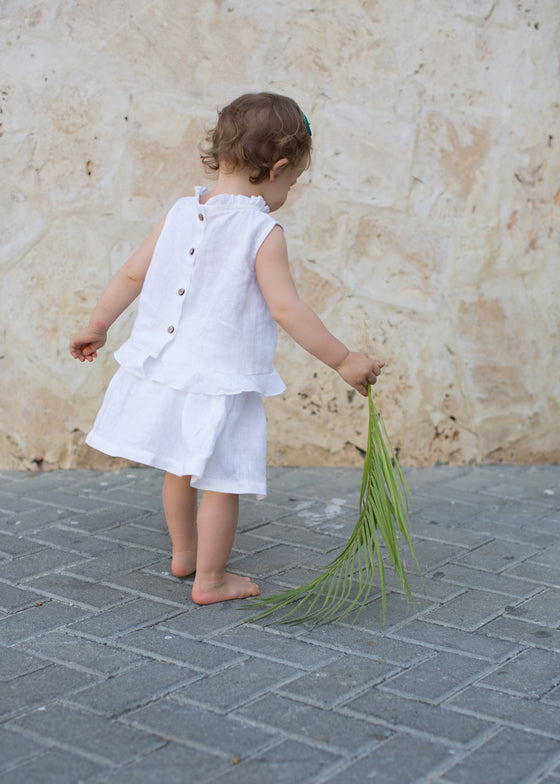 White Ruffle Linen Blouse