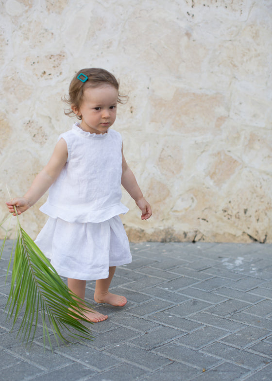 White Ruffle Linen Blouse