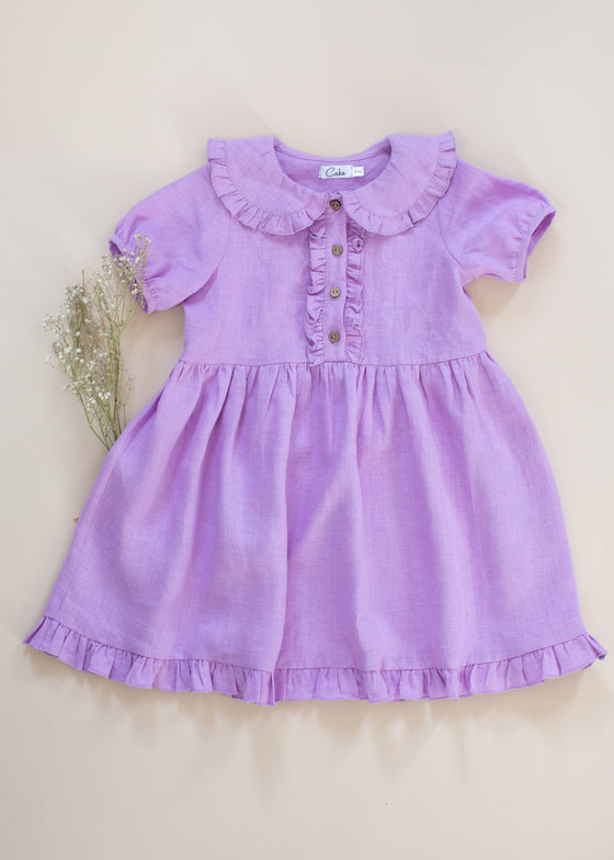Purple Linen Dress with Ruffles