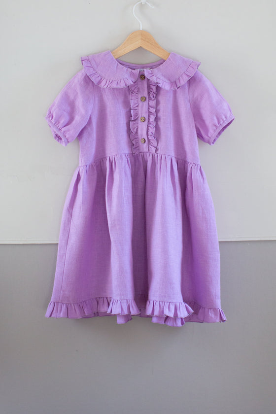 Purple Linen Dress with Ruffles
