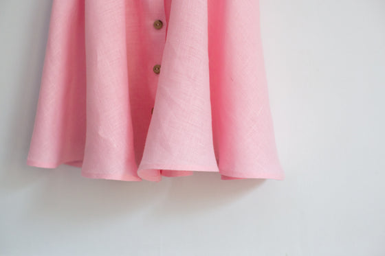 Pink Line Dress with Puff Sleeves