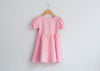 Pink Line Dress with Puff Sleeves