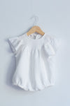 White Linen Flutter Sleeve Romper