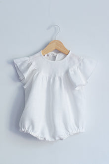  White Linen Flutter Sleeve Romper