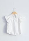 White Linen Flutter Sleeve Romper