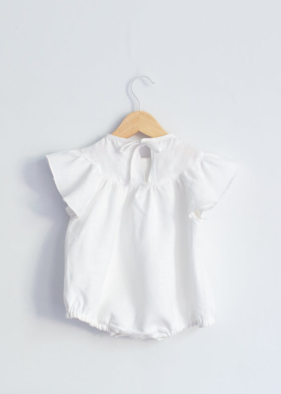 White Linen Flutter Sleeve Romper